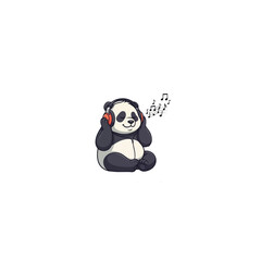Cartoon Panda Wearing Headphones Enjoying Music.