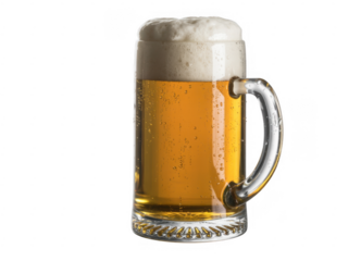 Mug of beer with foam glass froth isolated on a transparent background