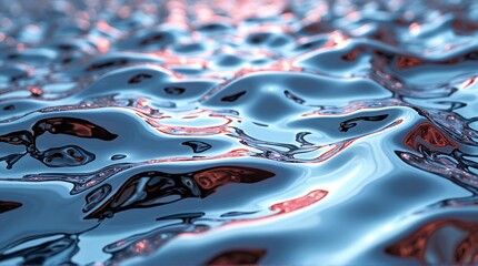 Vibrant liquid surface with dynamic red and blue reflections
