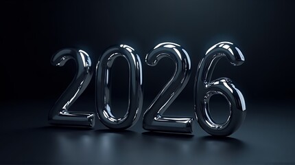 Shiny metallic 2026 numbers on dark background