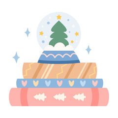 Winter books and snow globe illustration, Christmas bookish aesthetic, Book lover gift, Cozy reading sticker, Bookstore Holiday Graphic.