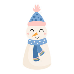 Cartoon snowman clipart, Cute winter character. Pastel wintertime seasonal illustration, Holiday vector graphic.