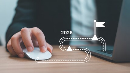 Roadmap graphic with a destination flag and the year "2026" illustrates the path to success.