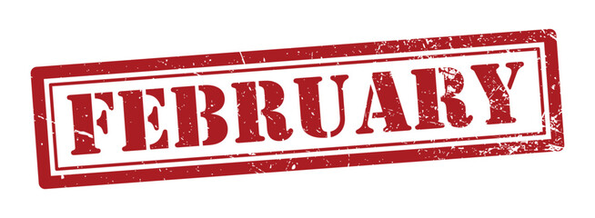 Red February Grunge Rubber Stamp Illustration with Distressed Texture Isolated on transparent Background for Seasonal Promotion, Calendar Design, Marketing Campaigns, Posters, Banners