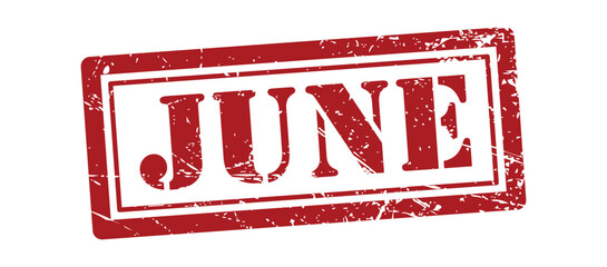 Grunge June Stamp Illustration in Red Ink Style Isolated on transparent Background Vintage Rubber Stamp Design for Calendar Month Concept Posters Prints Banners Branding and Editorial Use