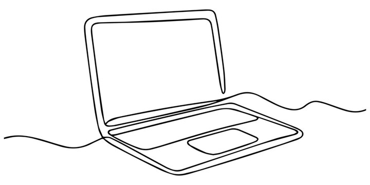 One line drawing of laptop gadget, Single line drawing of laptop gadget isolated on white background. Vector illustration, Minimalist laptop continuous one line drawing illustration, Self drawing pro.