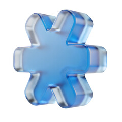 Obraz premium 3D Model of Blue Glass Asterisk, Star Icon, Reference Symbol, Transparent Mark, Cristal Note