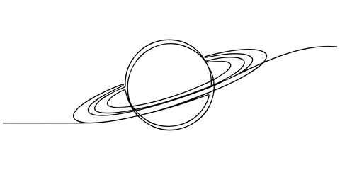 Continuous one line drawing Saturn Planet. Vector illustration, Continuous one line drawing planet Saturn. space concept. Single line draw design vector graphic illustration, Minimalist continuous © Parboti