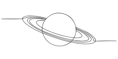 Continuous one line drawing Saturn Planet. Vector illustration, Continuous one line drawing planet Saturn. space concept. Single line draw design vector graphic illustration, Minimalist continuous © Parboti