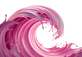 Abstract vibrant pink liquid paint wave splash with dynamic swirling motion on a black background.