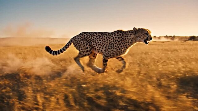 Detailed cheetah sprinting at full speed across savannah with realistic textures in 3D cartoon style