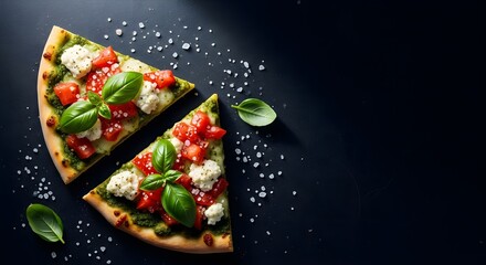 Prosciutto Pizza Slices on Black Background