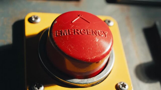 Red Emergency Button on Yellow Control Panel