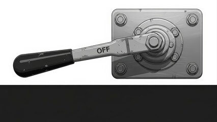 Industrial Metal Lever Switch in Off Position on White Background.