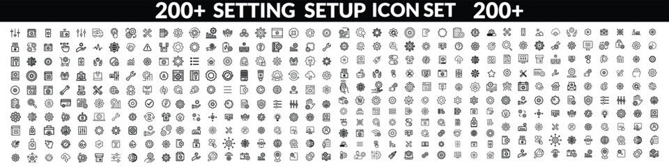 Setting & Setup icon set. Containing Configuration, option, settings, control , and more. editable stroke. vector illustration, Setting  Big icon set design .