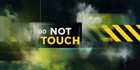 Abstract glitch background with Do Not Touch text and yellow hazard warning stripes on dark background