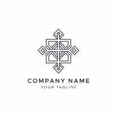 Elegant geometric line art logo design with abstract symmetrical pattern.
