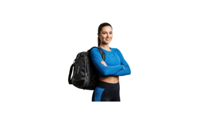 Fitness woman with backpack looking confident