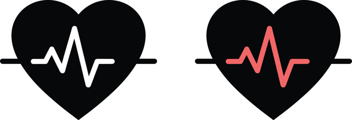 Modern minimalist heart with heartbeat monitor line art vector icon for cardiology healthcare wellness medical diagnostics and hospital emergency services design.