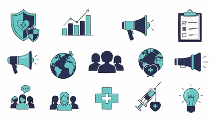 Collection of healthcare and business icons representing health and growth.