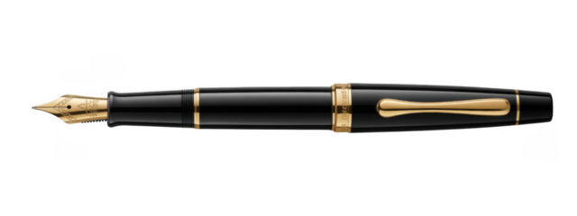 Black Fountain Pen with Gold Accents writing instrument isolated on a transparent background