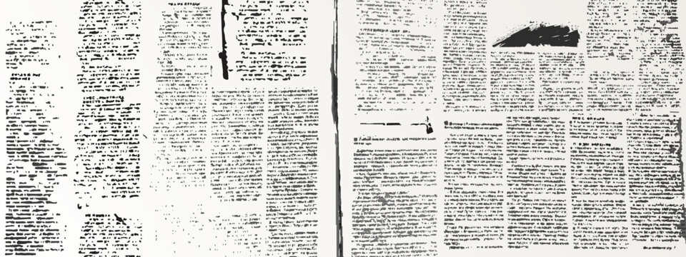 Old newspaper collage background with illegible text and vintage newsprint texture. Grunge paper pattern with retro magazine clippings, abstract typography and aged print design for creative media.