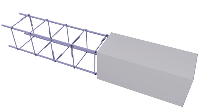 Reinforced structural beam - Rebars. reinforced concrete. 3D rendering isolated on white background. Ideal for professionals, educational, engineering, and industrial design.
