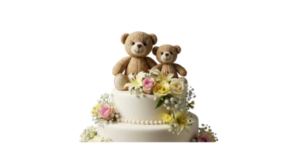 Wedding cake with teddy bear toppers