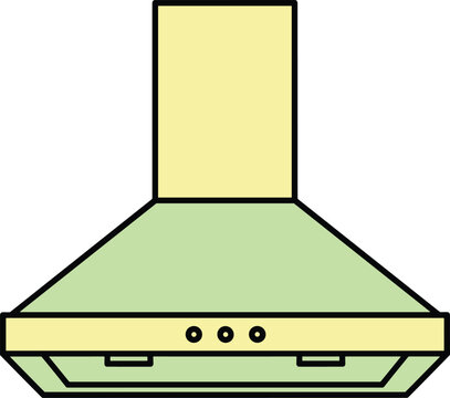 Modern kitchen range hood vector illustration in green and cream for interior home design appliance retail and culinary ventilation systems.