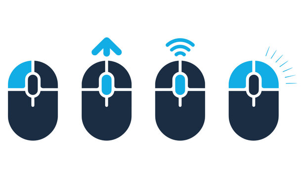 Computer mouse icon set showing different states