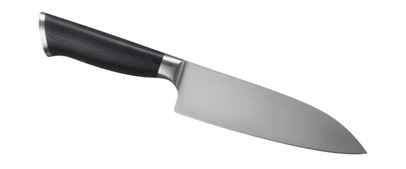 Chef's knife with black handle kitchen knife blade isolated on a transparent background