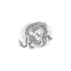 Fototapeta premium Grayscale dragon illustration with stylized form.