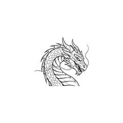 Fototapeta premium Ink Sketch Dragon Head Illustration For Fantasy Theme.