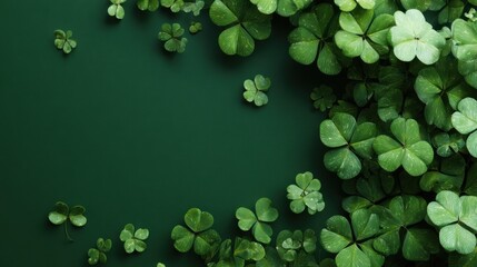 Clovers fill the dark surface with different shapes and sizes. The clovers bring color and form to the setting, suitable for various creative projects or events