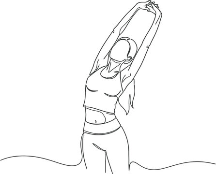 woman in yoga pose with arms raised and back arched in one continuous line drawing