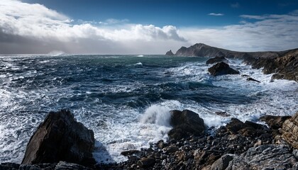 Fototapeta premium the rough shoreline of a dramatic coastal region