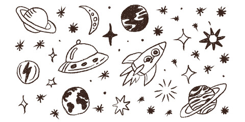 Hand draw brush space objects icons  © The Icon Hub