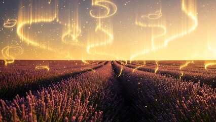 Lavender field at sunset with lightning.