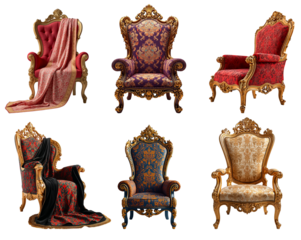 Beautiful vintage antique throne isolated on transparent background