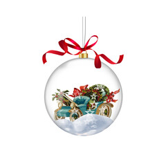 Christmas ornament with winter scene isolated on transparent background