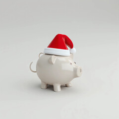 Piggy Bank Wearing Santa Hat on Clean Background Representing Holiday Savings, Christmas Budgeting, and Festive Financial Planning