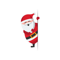 Santa claus peeking around corner isolated on transparent background