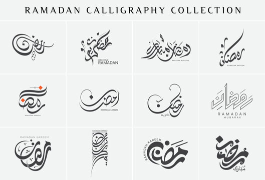 Ramadan Kareem and Ramzan Mubarak Arabic Calligraphy Set &ndash; Islamic Typography, Elegant Lettering Designs for Posters, Banners, Cards, Branding and Social Media