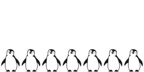 Funny vector Penguin baby empty Frame with space for text. Wild nature banner with cute Penguin border isolated transparent. Fun kid wall decor. EPS 10