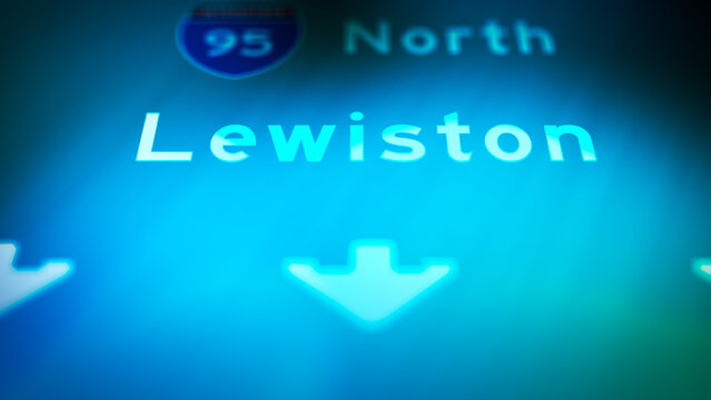 Crime Filler Shot - Cinematic Lewiston Maine Highway Sign at Night