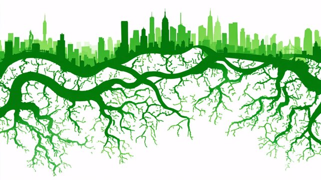 illustration of the entire city viewed as a living organism. Rivers and green corridors act as the main arteries, and a fine network of green swales and porous pavement acts as the fine, organic 