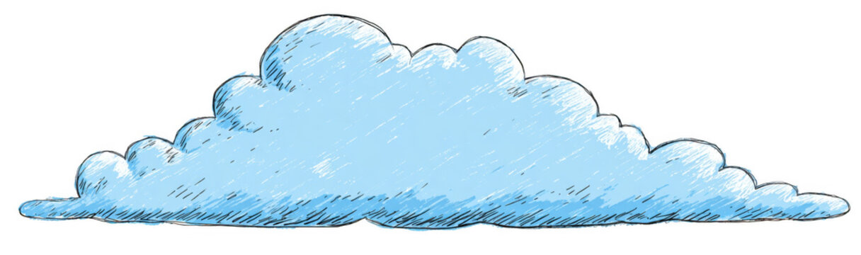 Simple cartoon sketch of fluffy blue cloud, illustrated with soft lines and shading, evokes sense of calm and tranquility. This vector illustration captures essence of serene sky