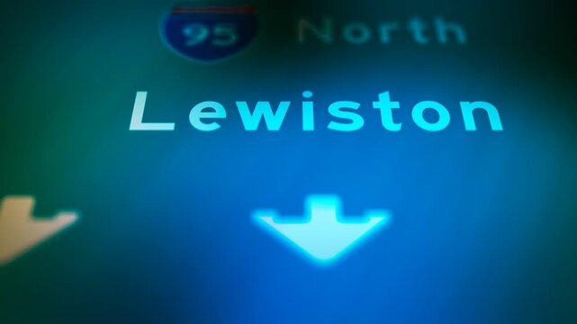 Crime Filler Shot - Cinematic Lewiston Maine Highway Sign at Night