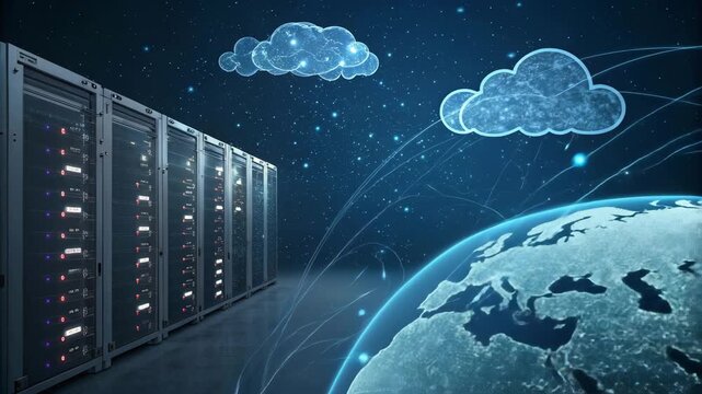 Cloud Computing Data Center Servers Global Network Connectivity Digital Infrastructure Futuristic Technology Isometric Illustration