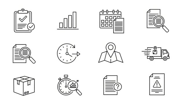 Business icons set for planning, analytics, delivery, and management